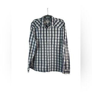 Lucky Brand blue plaid pearl snap western long sleeve shirt‎ slim fit size xxl